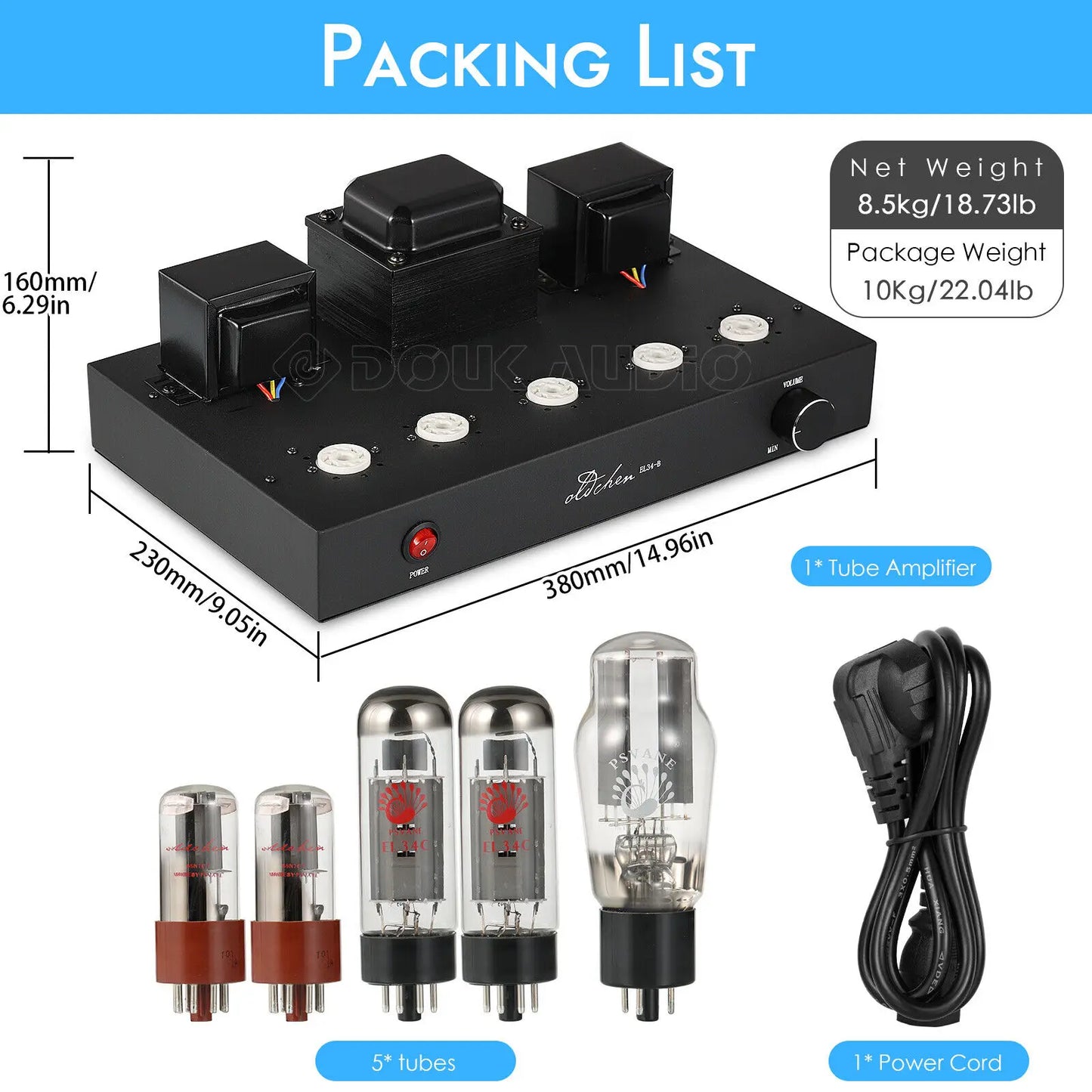 HiFi EL34 Valve Tube Power Amplifier Single-ended Class A Home Stereo Audio Amp