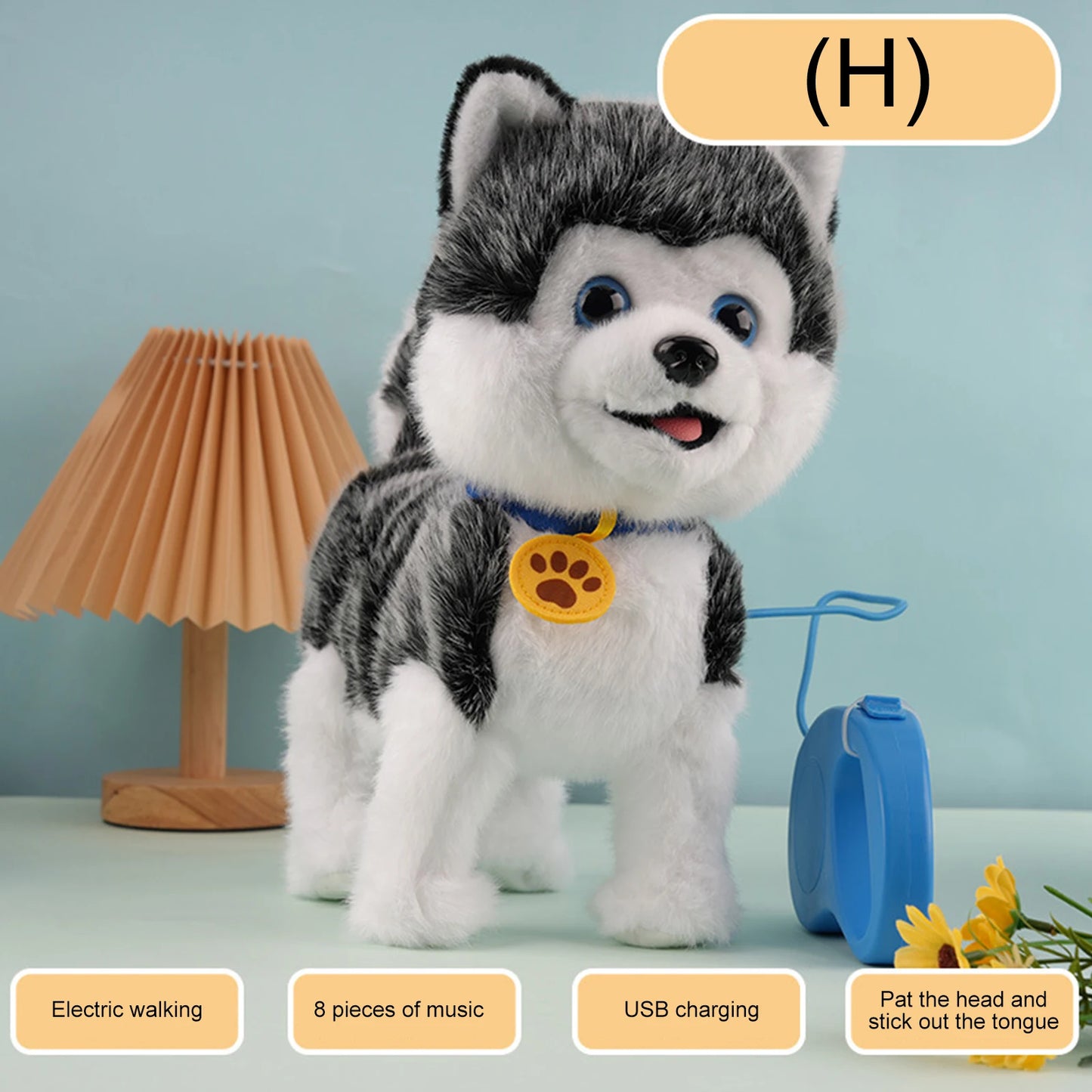 Leash Electric Walking Dog Toy Lifelike Interactive Plush Animal Toy- Licking Motion,Voice Mimicking,Remote Control for Age 4 Up