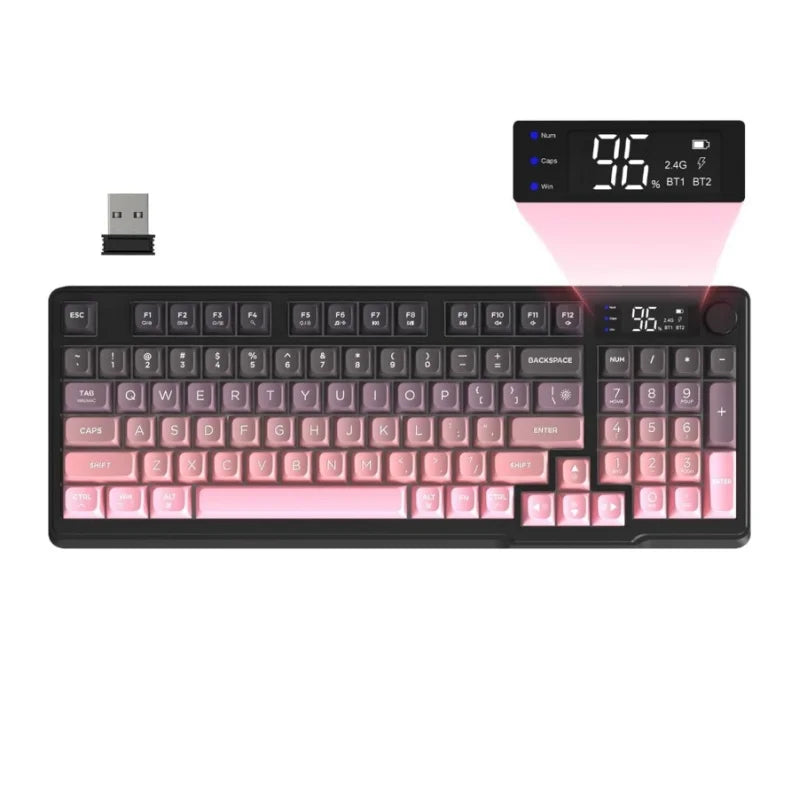 M96 Wireless Gaming Keyboard Creamy Membrane with Rainbow Backlight,Media Knob,LCD Screen,Dual Mode-Bluetooth/2.4Ghz,Ball Shape