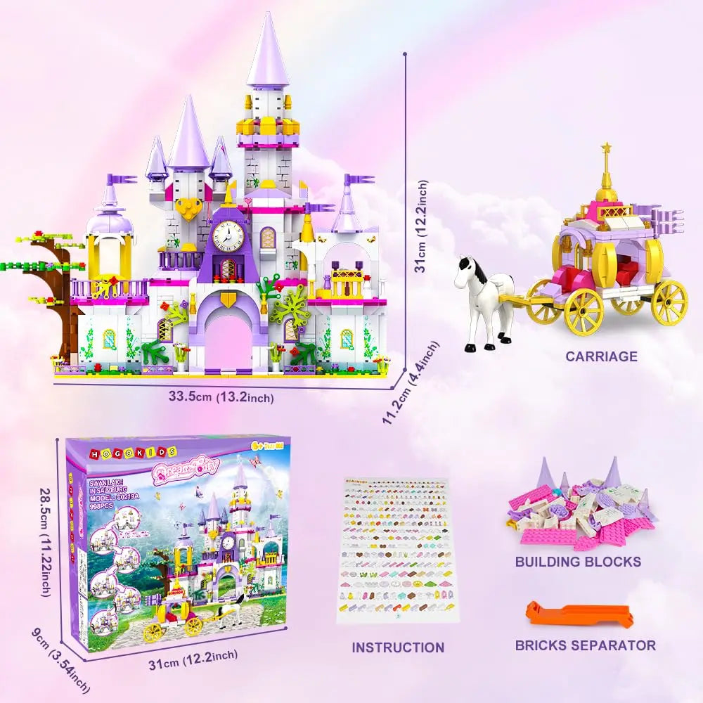 HOGOKIDS Girls Princess Castle Building Toys-5 in 1 Purple Castle & Carriage Playset Blocks Set Kids STEM Kit Brithday for kid