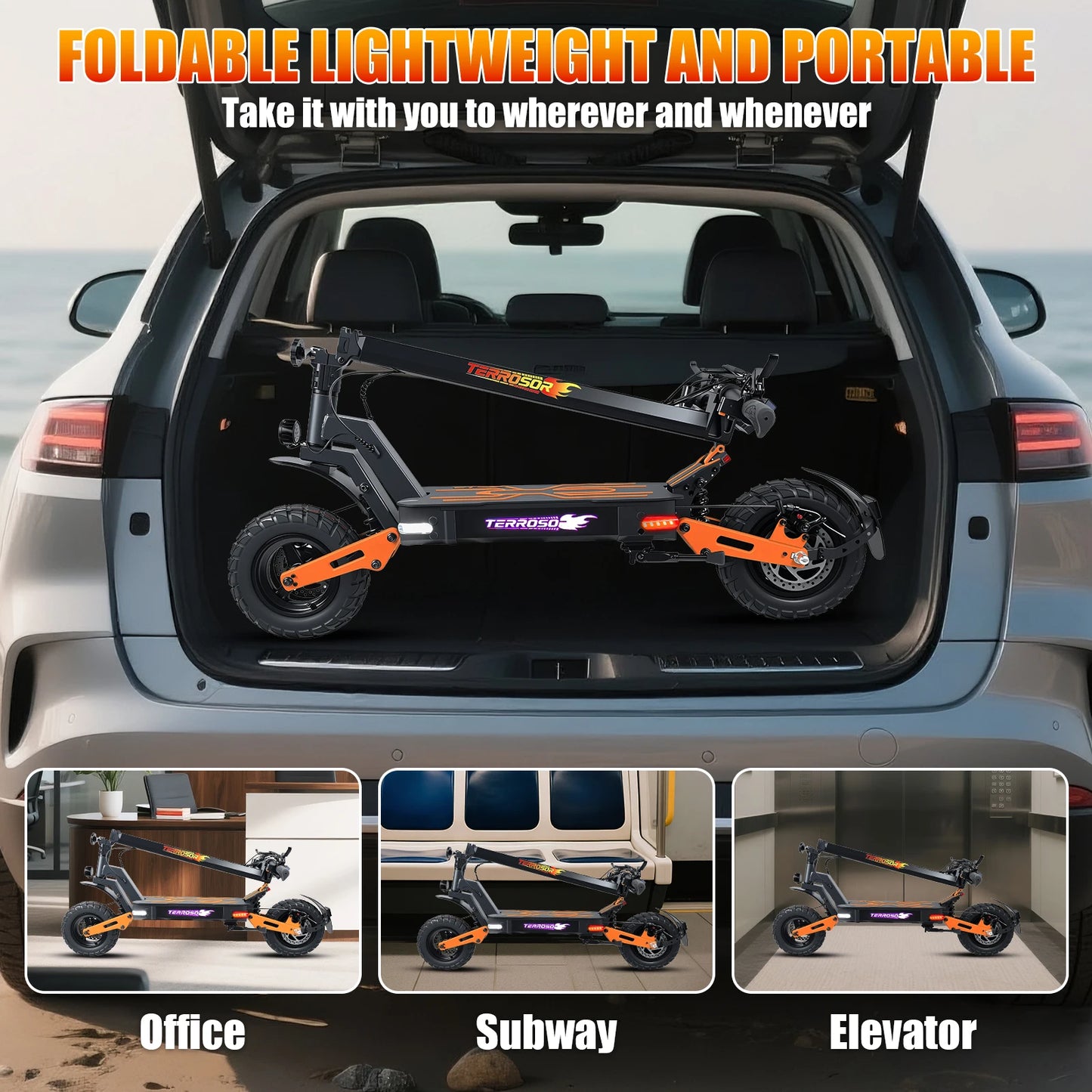 Folding Electric Scooter 1200W With Suspension Up To 40 Mph