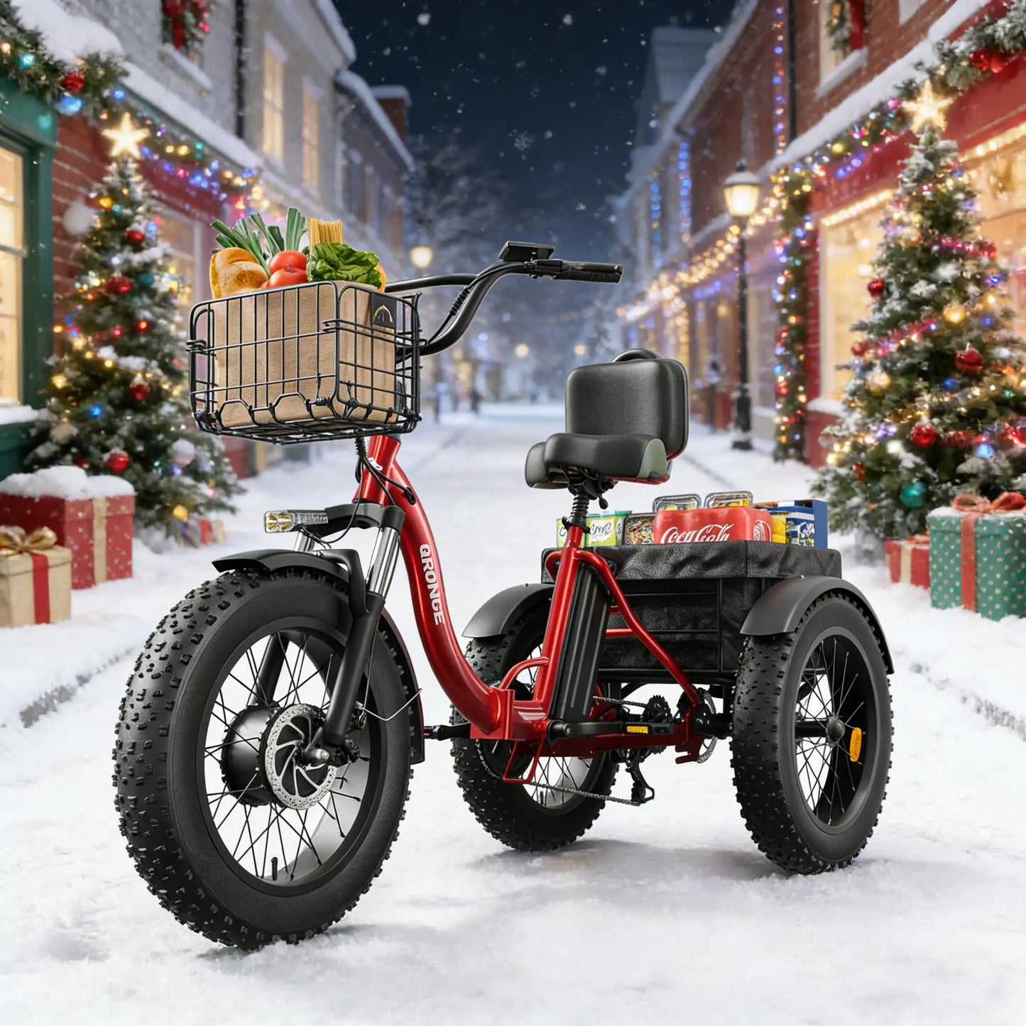 QRONGE Lava Electric Tricycle For Adults 960W Peak 36V 15AH Battery E-bike 50 Miles Range With Large Rear Basket Electric Trike