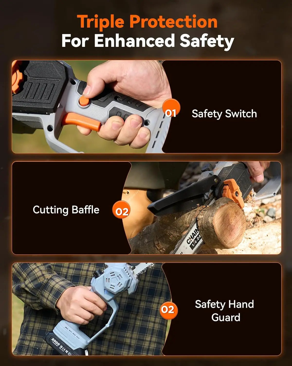 TaskStar 8-inch Electric Saw 2 2.0Ah Batteries Powered Portable Cordless Power Chainsaw For Branches Tree Trimming Wood Cutting