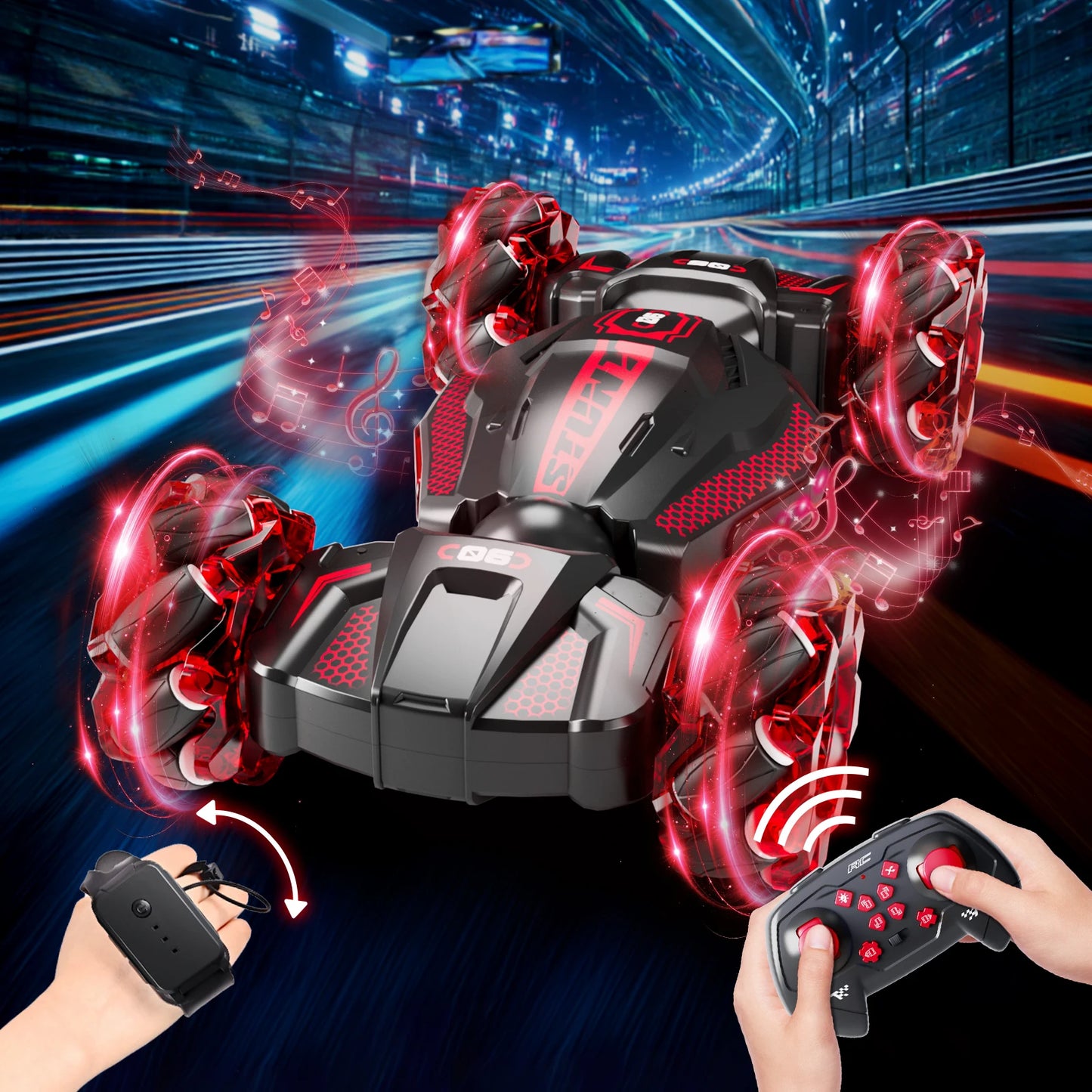 Gesture-controlled 360-degree stunt remote-control car, available in red or blue. The perfect gift for children aged 6+Christmas