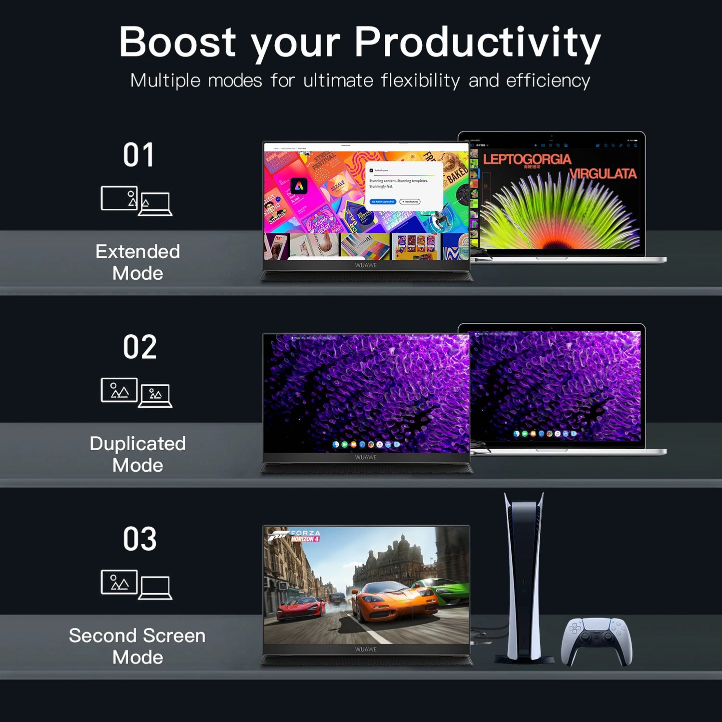 WUAWEB Portable 1080P Monitor USB C HDMI HDR sRGB Laptop