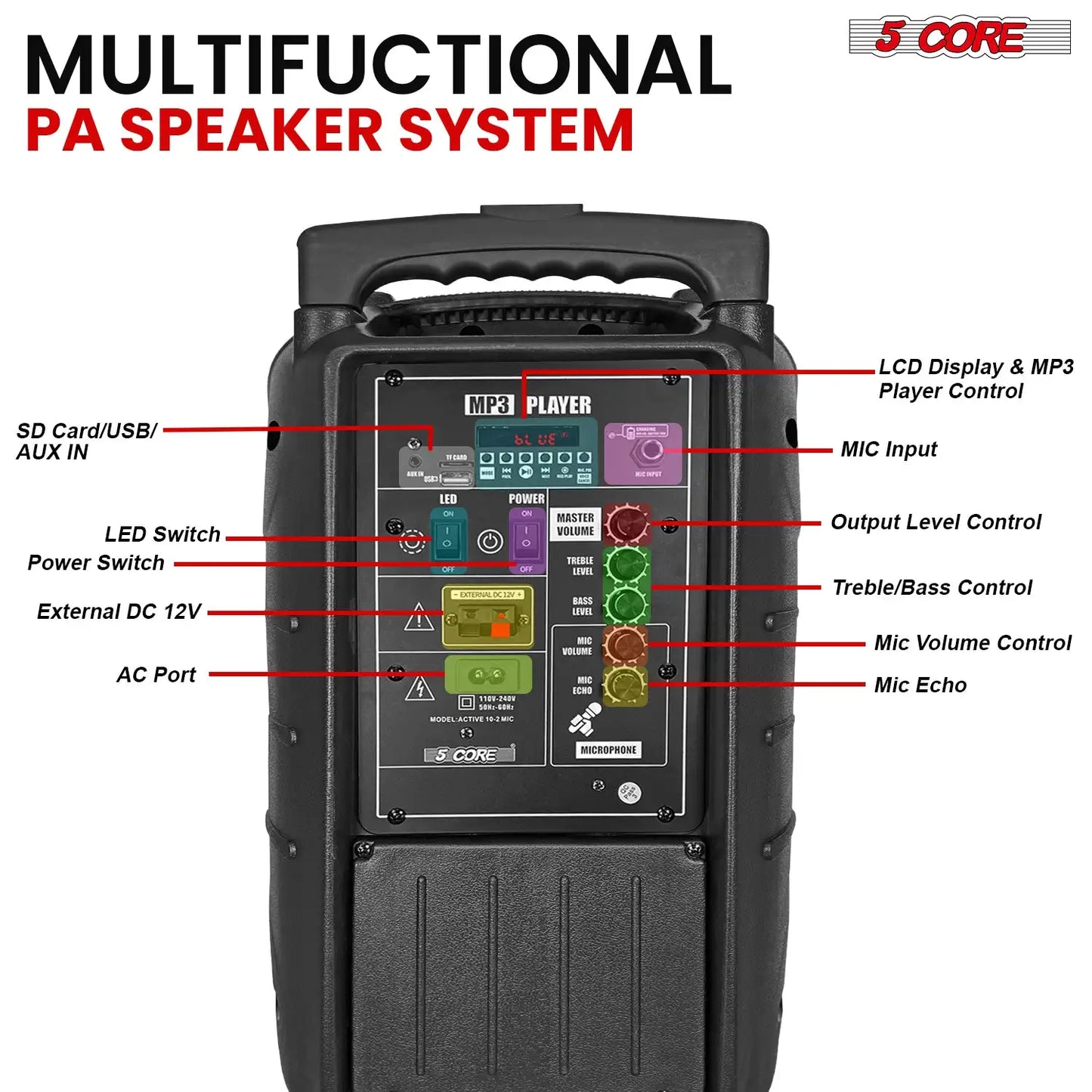 5 CORE Party Speaker With Microphone 400W Bluetooth PA System