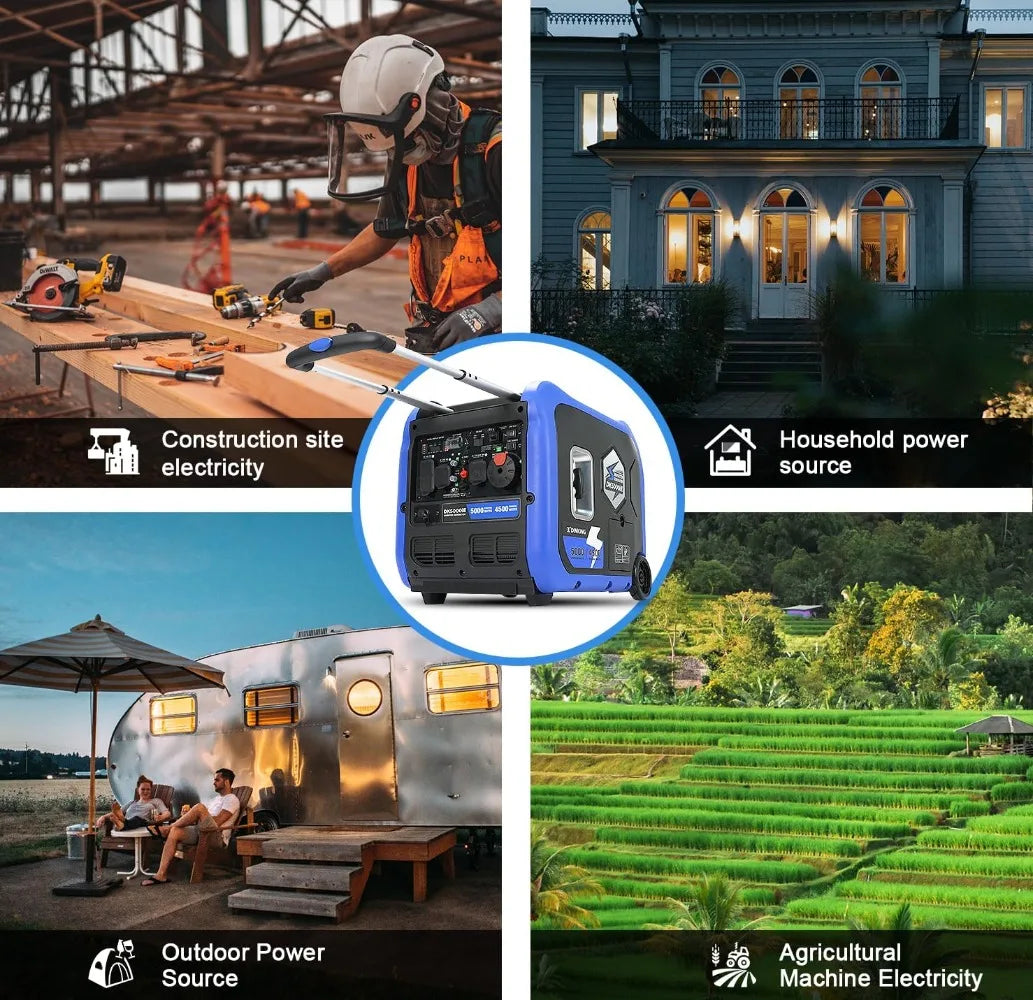 5000W Inverter Generator, Electric Start, Dual/Tri-Fuel, 120V/240V Output, Wheel Kit for Home Backup Power