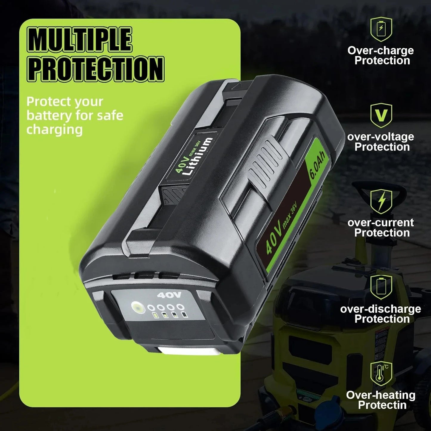 40V 6.0/8.0Ah OP4040 Battery pin with OP401 charger for Ryobi Series Wireless Power Tools OP4026 OP4030 OP4050 OP4060A OP40201