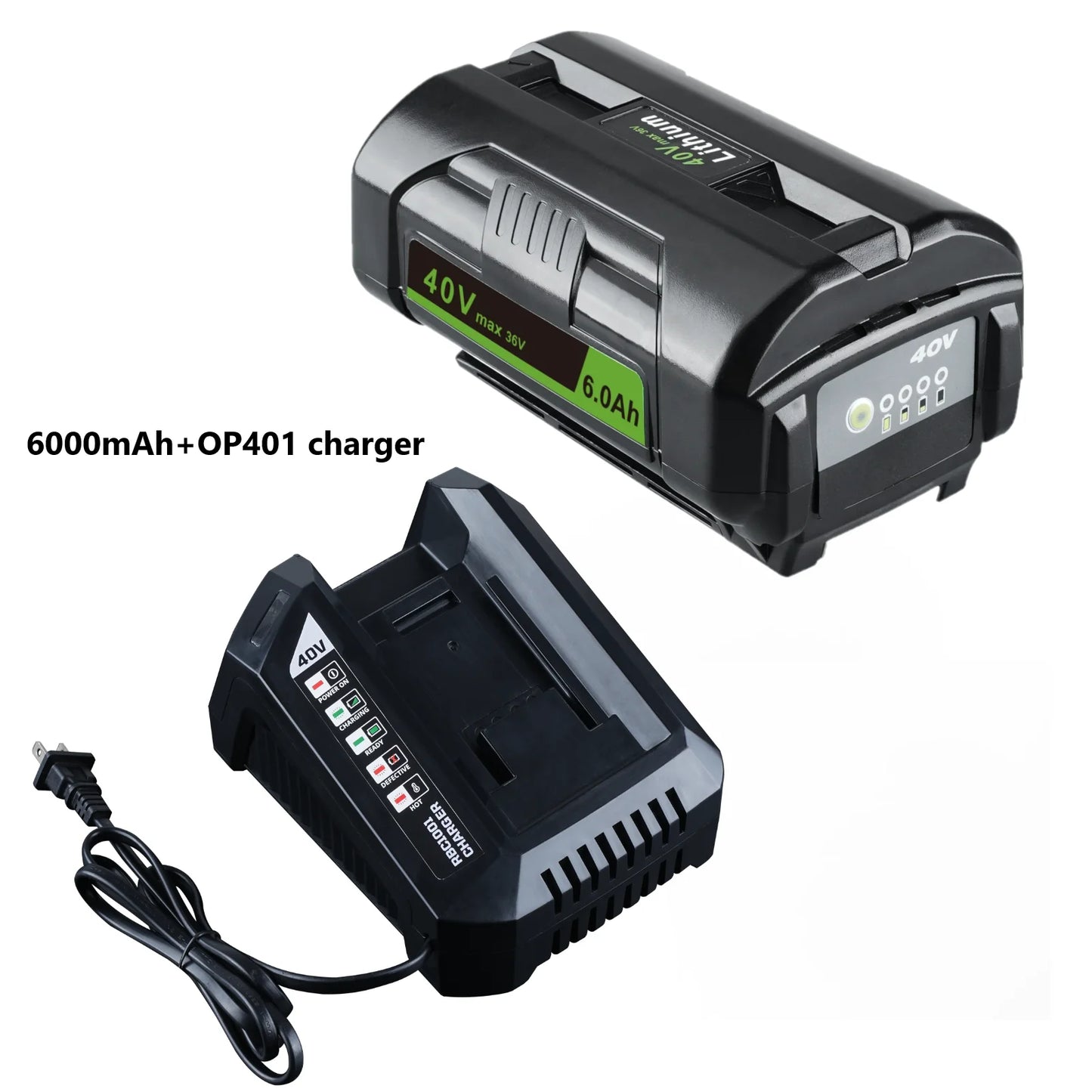 40V 6.0/8.0Ah OP4040 Battery pin with OP401 charger for Ryobi Series Wireless Power Tools OP4026 OP4030 OP4050 OP4060A OP40201