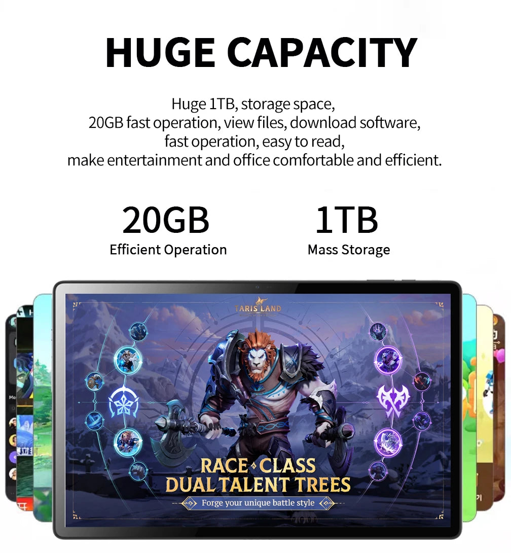 2025 New Arrival 14 Inch 10 Core Tablet Android 13 Google Play Dual 4G/5G Network GPS Bluetooth WiFi Tablets 20GB RAM 1TB ROM