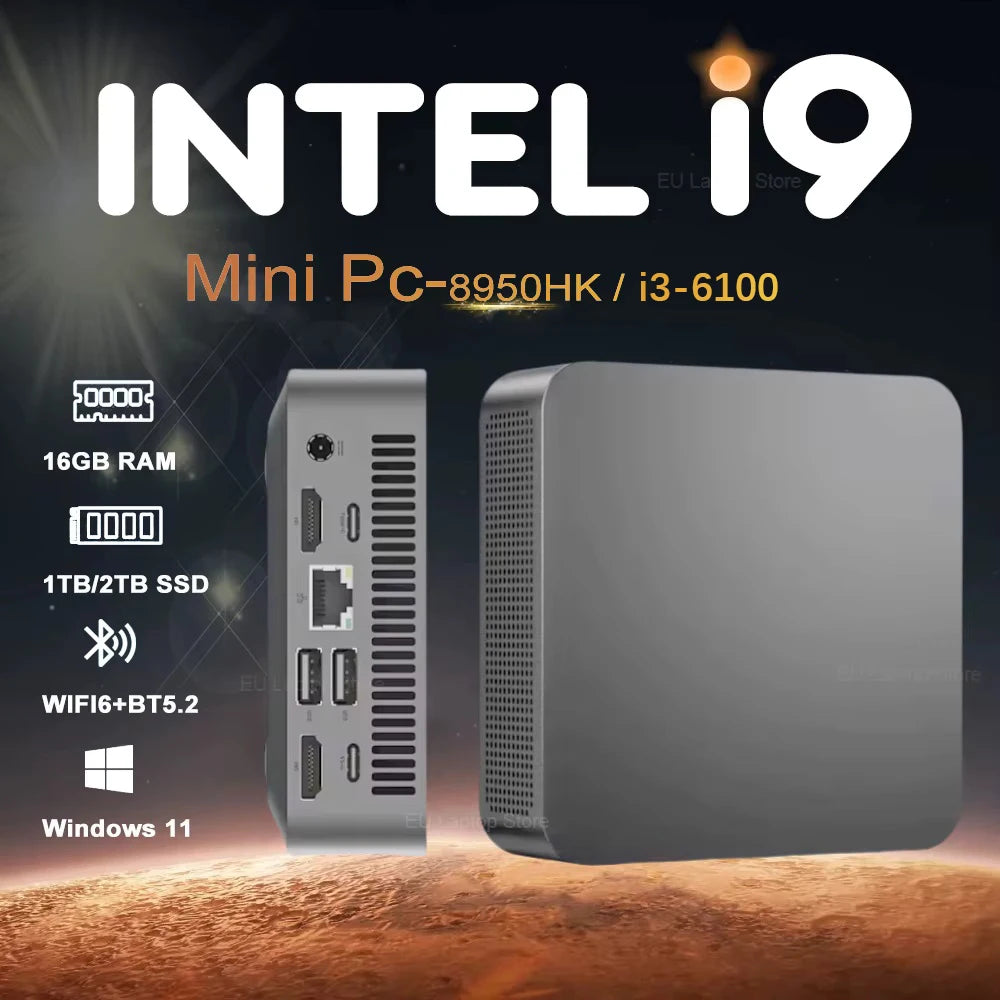 2026 Portable i9 Mini PC Computer Windows 11 Intel Core i9 8950HK 16GB 1TB Gaming Computer Dual-Band WiFi 6-Core Mini Desktop PC