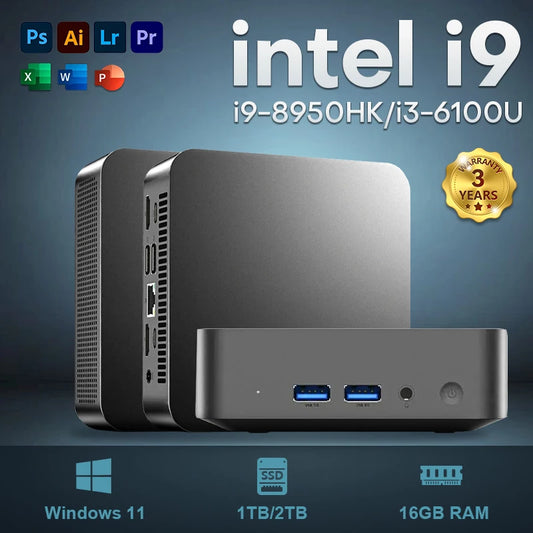 2026 Portable Mini PC Gamer Intel Core i9 8950HK i3 6100 Windows 11 Mini Computer 16GB RAM 512GB 1TB SSD 4K HD Gaming Desktop PC