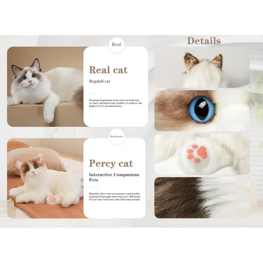 Interactive Companion Robot Cat Pets, Handmade Stuffed Animals Cat Plush with Voice Response, Realistic Heartbeat and Purring, G