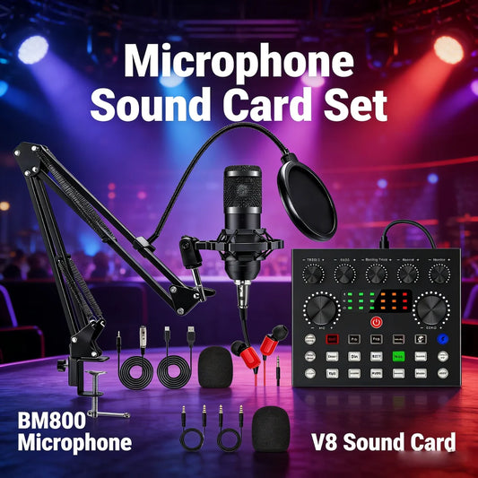 Professional Podcast Microphone SoundCard Kit for PC Smartphone Laptop Computer Vlog Recording Live Streaming YouTube