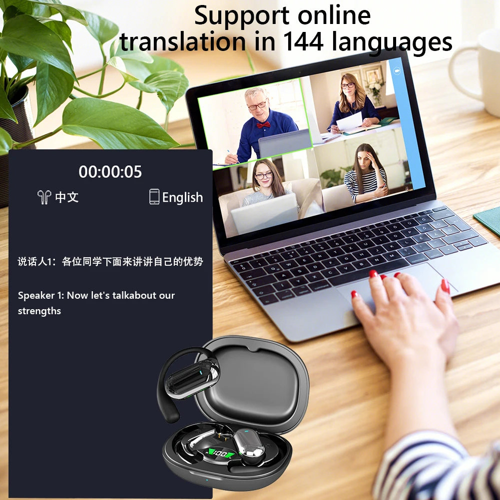 Q16S 3-In-1 Translators Headphones 144 Languages Instant Voice Translation Earbuds Wireless Bluetooth 5.3 Eeaphones For Business