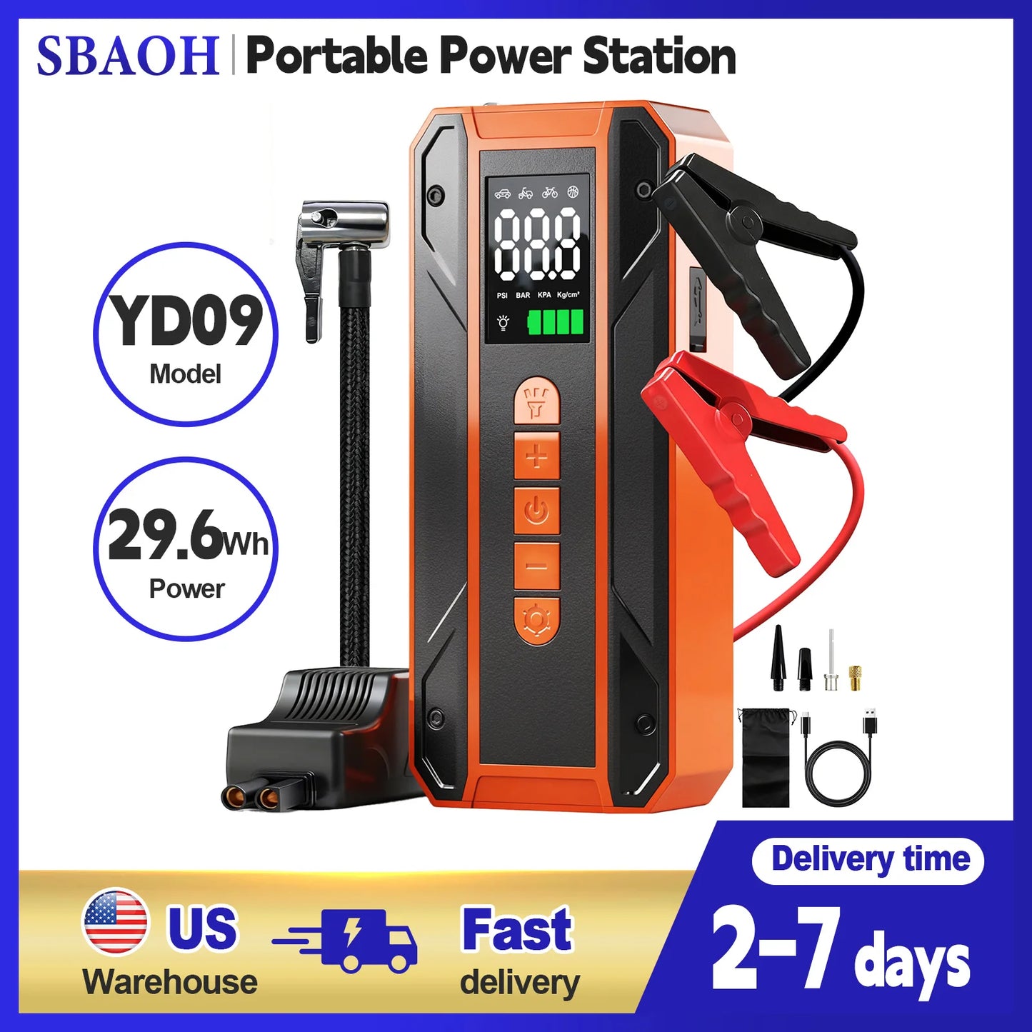SBAOH 3000A Jump Starter And 150 PSI Cordless Air Pump