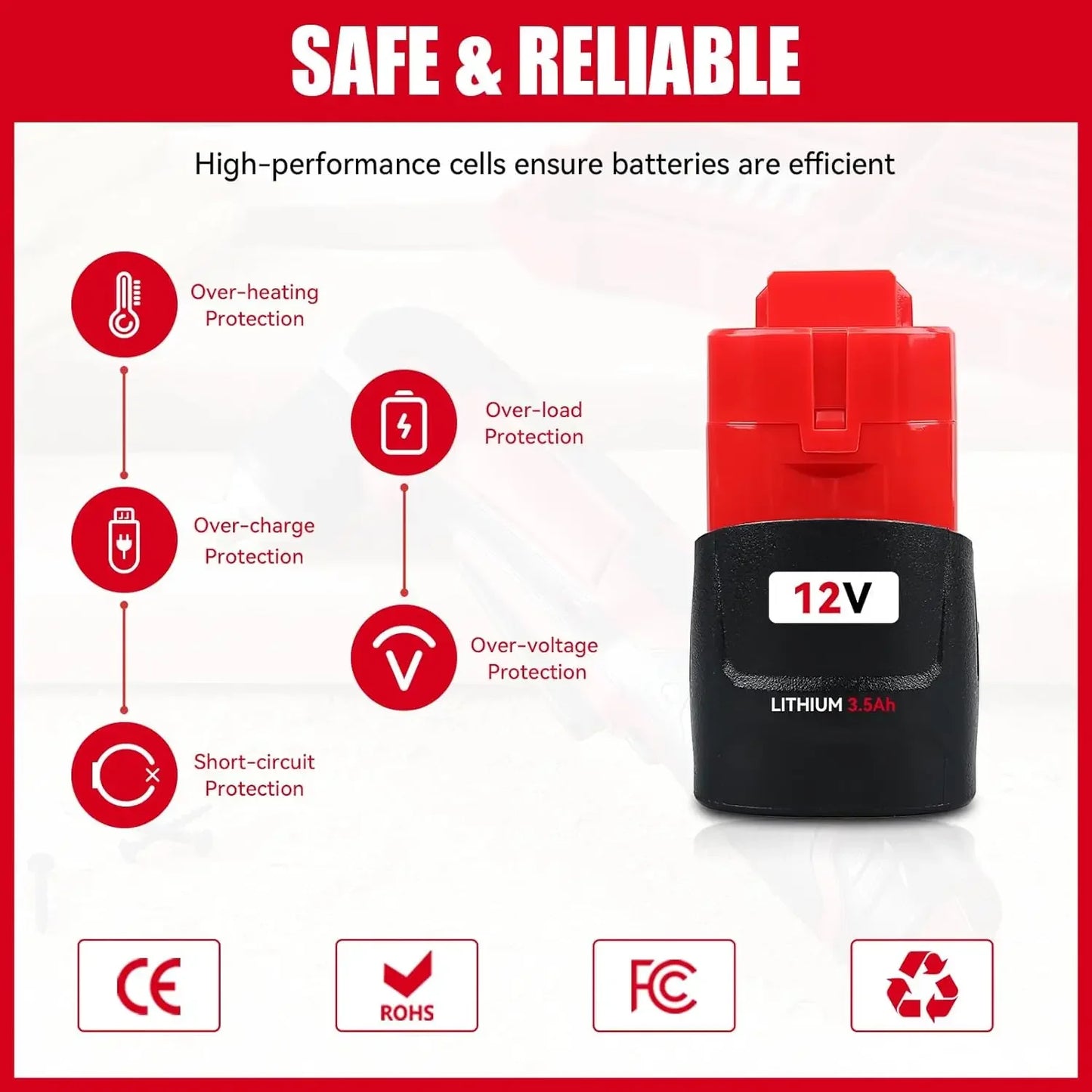 1/2/4Pcs 12V 3.5Ah M12 Replace for Milwaukee 12V Battery Pin Compatible with Milwaukee 48-11-2401 48-11-2420 Li-Ion Battery