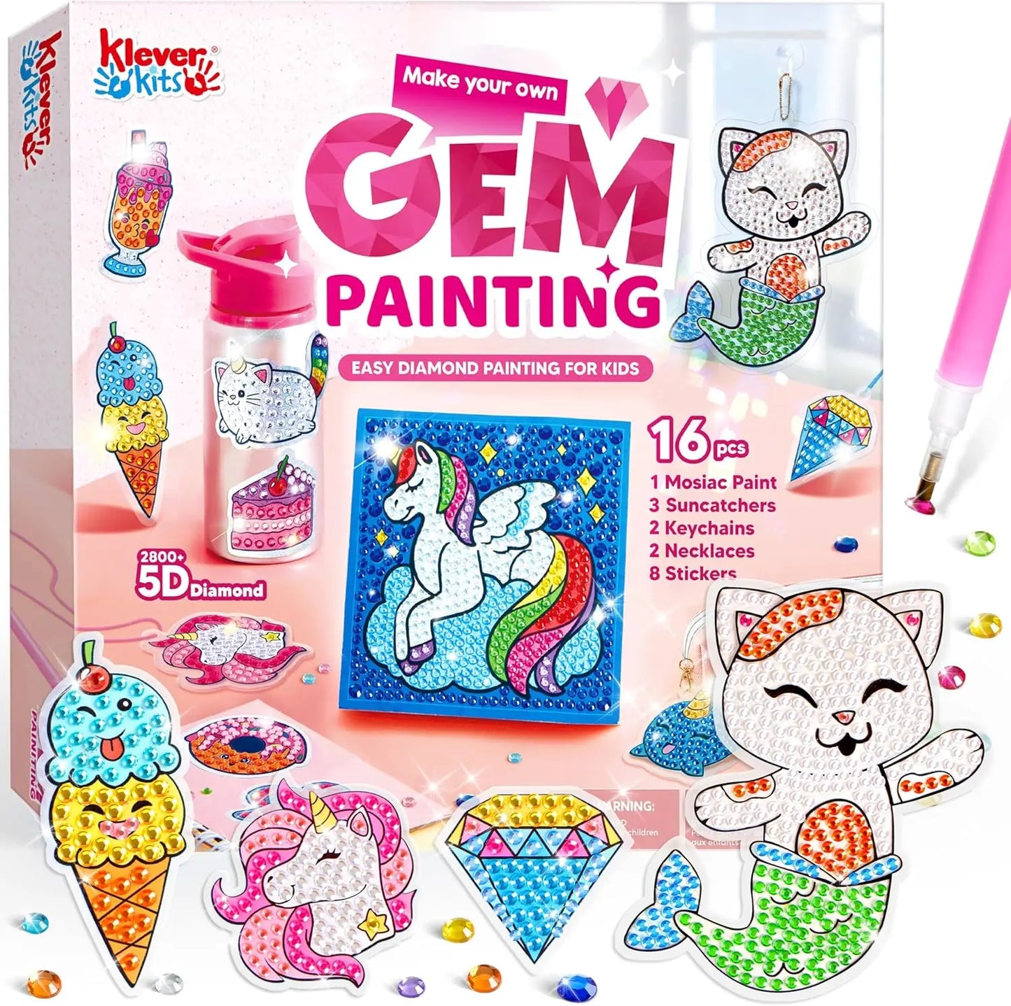 JOYFY 16 Projects Gem Painting Kids Diamond Gem Painting Kit with 5D Gem for Girls Ages 6-12 Gem Craft Activities Kits Gift