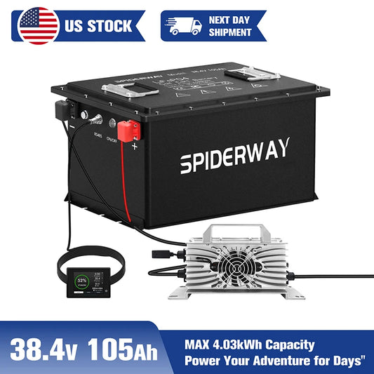 SpiderWay 36V 105Ah LiFePO4 Golf Cart Battery and Charger