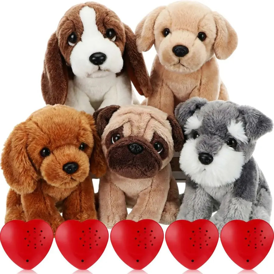 5 Pack 8 Mini Plush Dogs with Voice Recorder Set 30 Seconds Voice Sound Recorder Module Cute Stuffed Animal Plush Toys with Zipp