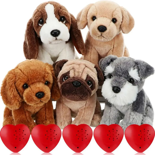 5 Pack 8 Mini Plush Dogs with Voice Recorder Set 30 Seconds Voice Sound Recorder Module Cute Stuffed Animal Plush Toys with Zipp