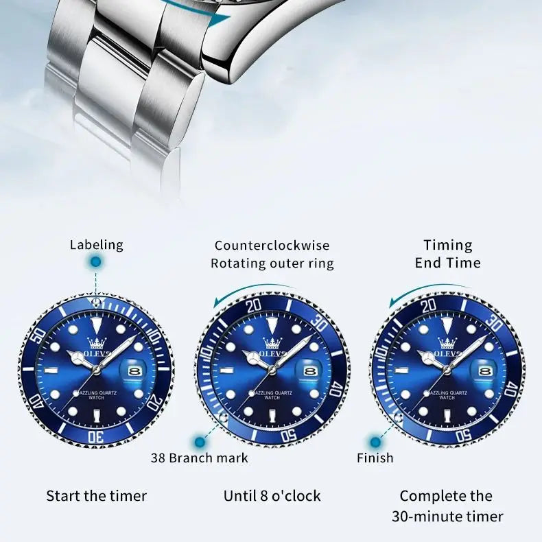 OLEVS 5885 Business Men Watch Diving Quartz Watch Luxury Stainless Steel Waterproof Luminous Automatic Date Men Original Watch