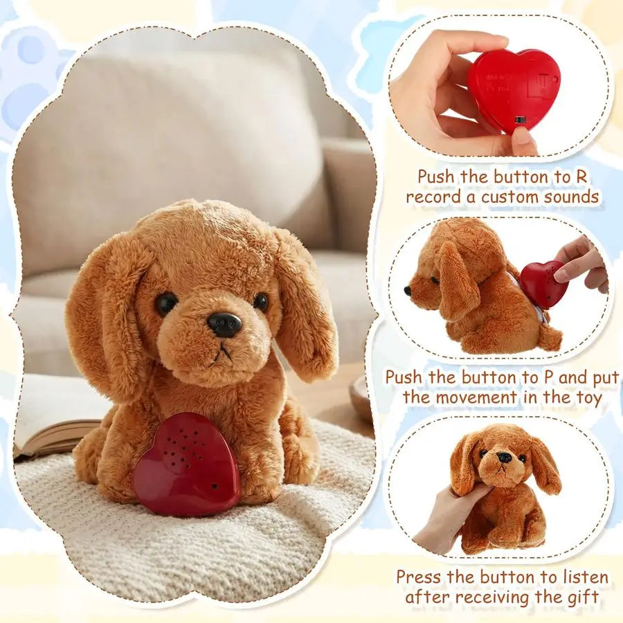 5 Pack 8 Mini Plush Dogs with Voice Recorder Set 30 Seconds Voice Sound Recorder Module Cute Stuffed Animal Plush Toys with Zipp