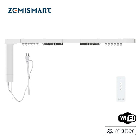 Zemismart Matter WiFi Smart Electric Curtain Motor with Sliding Track, Works with Alexa Google Home Apple HomeKit Tuya App
