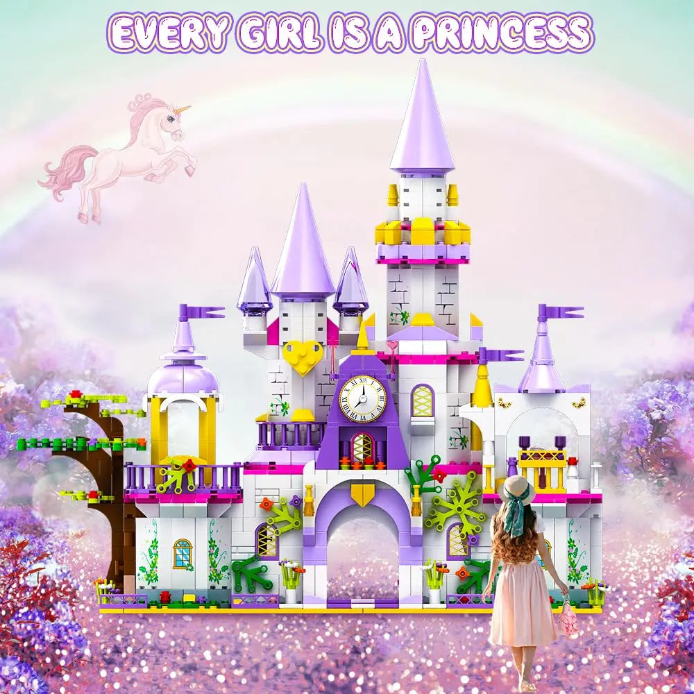 HOGOKIDS Girls Princess Castle Building Toys-5 in 1 Purple Castle & Carriage Playset  Blocks Set Kids STEM Kit Brithday for kid