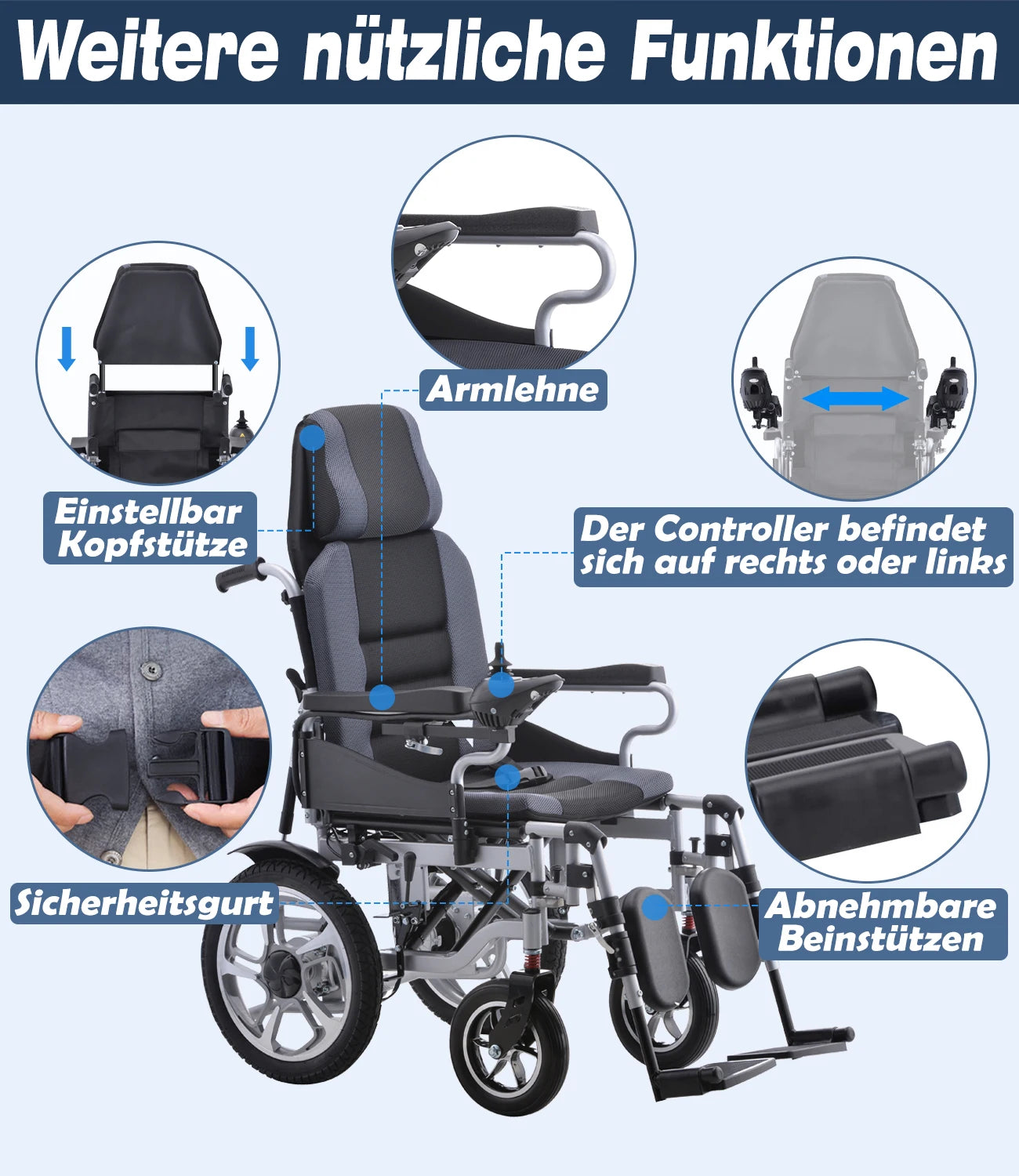 500W Electric Wheelchair 20AH Foldable, Reclining Tilt Design 150KG Weight Capacity 22KM Range Ergonomic Design