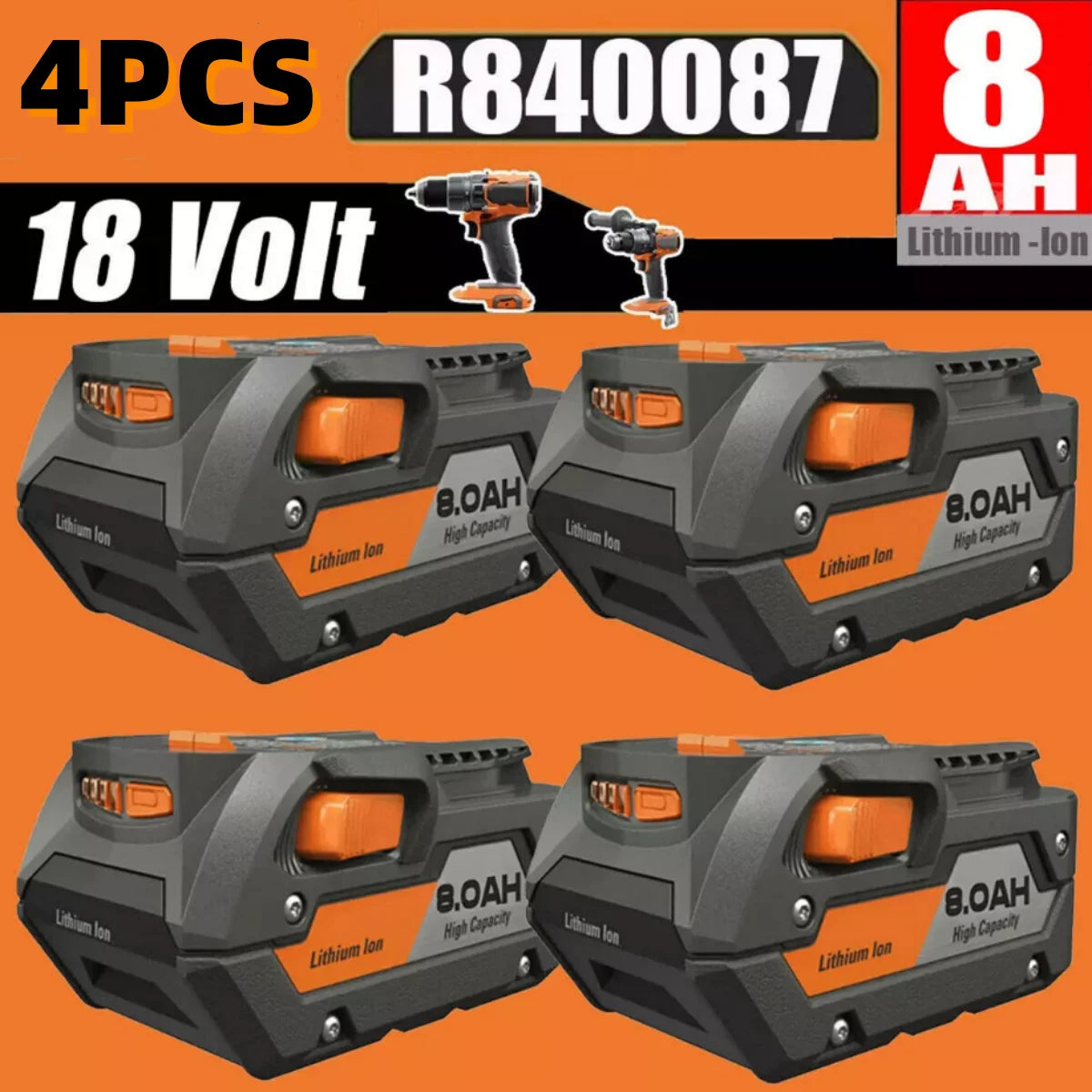 Upgraded R840087 18V 8.0Ah Lithium Battery Replacement For RIDGID 18V R840083, R840085, AC840085, Series Cordless Power T