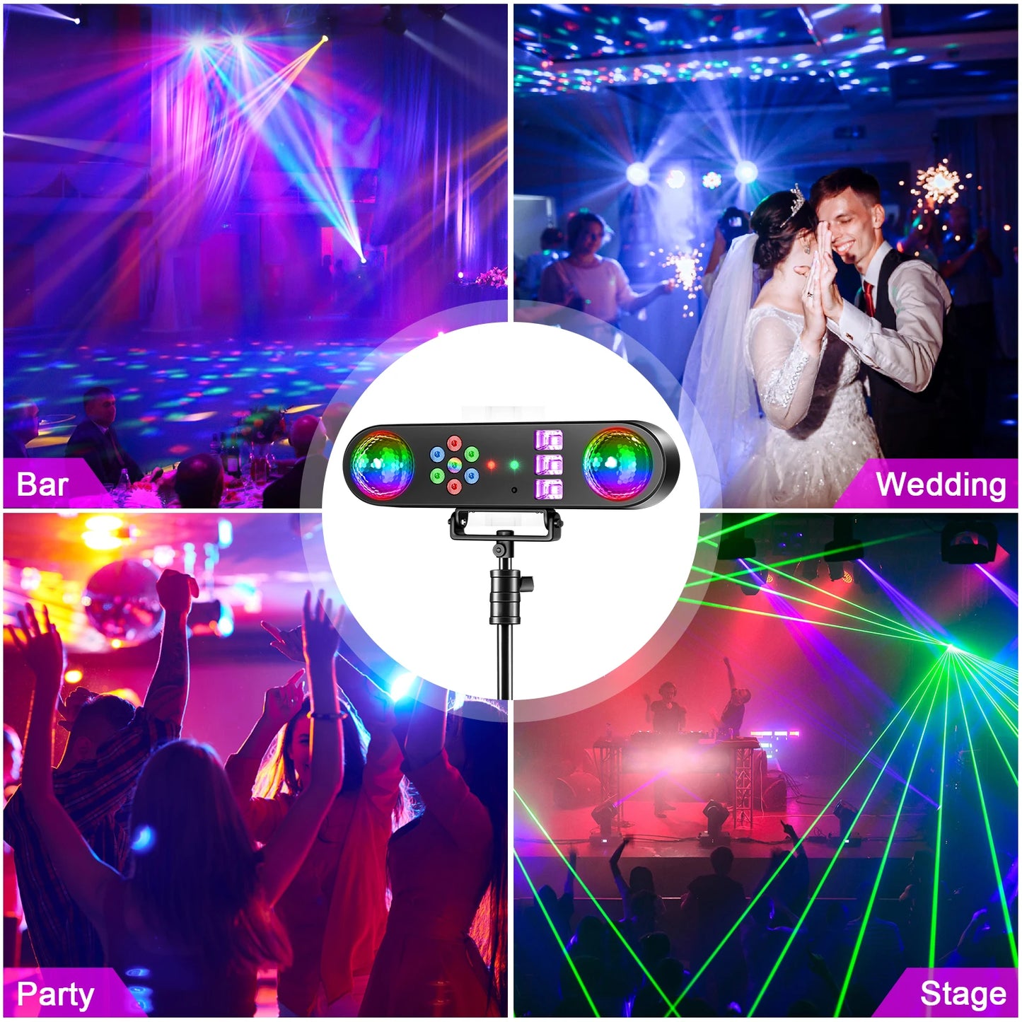 U'King Mini 5IN1 Bracket Effect Light Remote Control Mobile Stage Light Sound Control Strobe Magic Ball Light for DJ Show Party