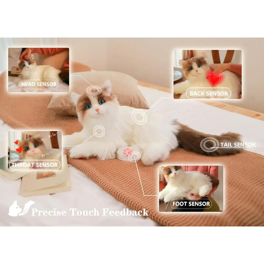 Interactive Companion Robot Cat Pets, Handmade Stuffed Animals Cat Plush with Voice Response, Realistic Heartbeat and Purring, G