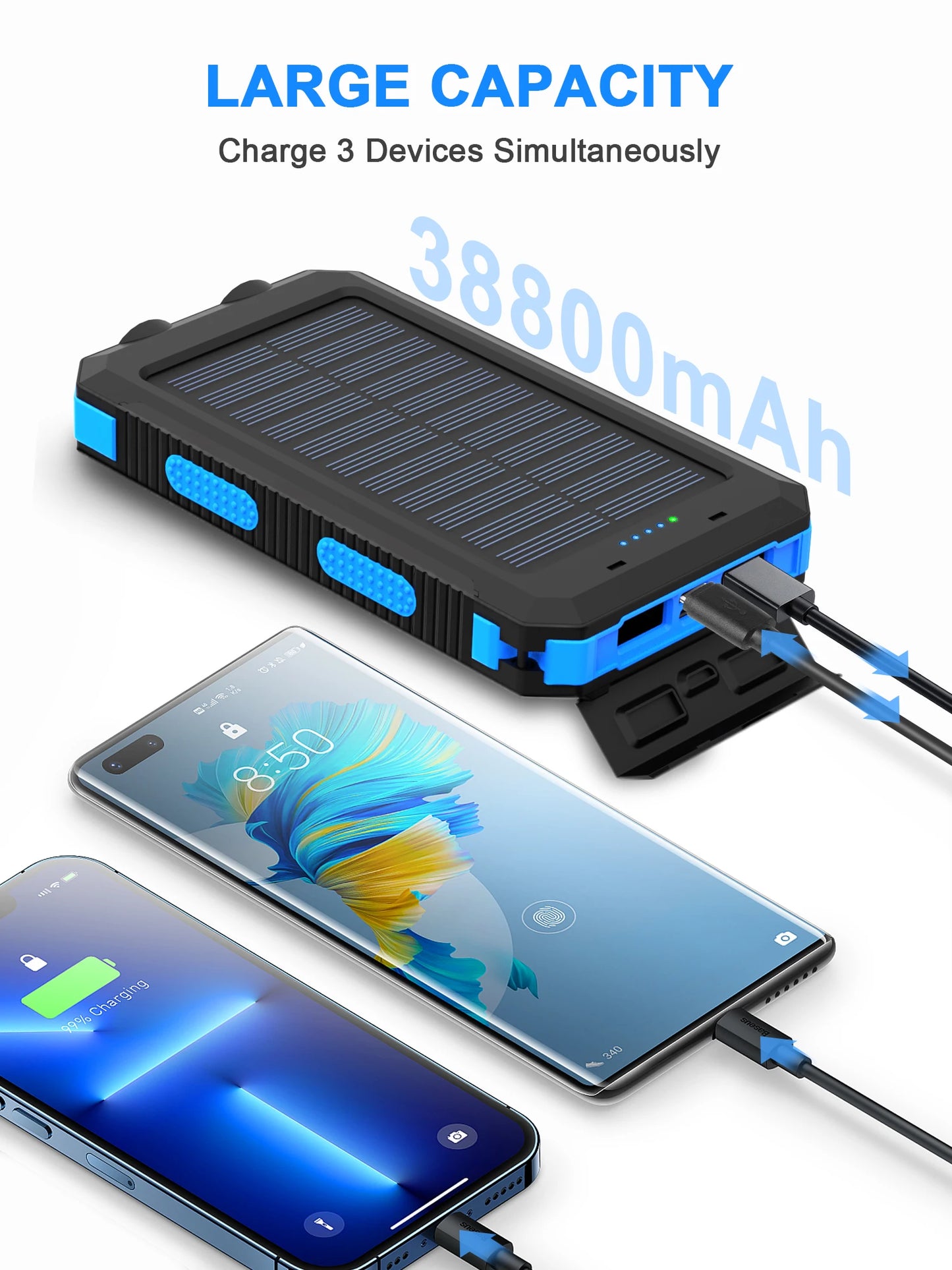 38800mAh Solar Power Bank  Waterproof Outdoor  Dual USB Travel Outdoor Solar Mobile Phone Charger Solar Powerbanks For Camping