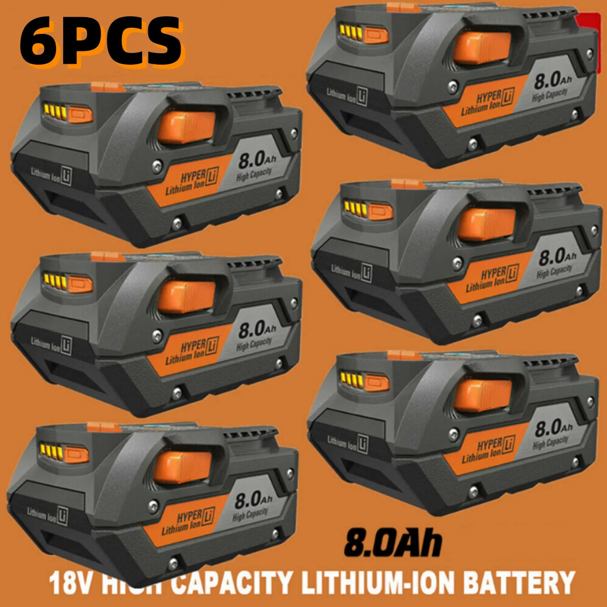 Upgraded R840087 18V 8.0Ah Lithium Battery Replacement For RIDGID 18V R840083, R840085, AC840085, Series Cordless Power T