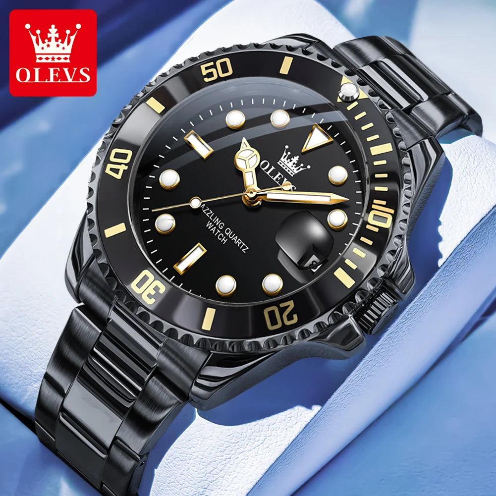 OLEVS 5885 Business Men Watch Diving Quartz Watch Luxury Stainless Steel Waterproof Luminous Automatic Date Men Original Watch