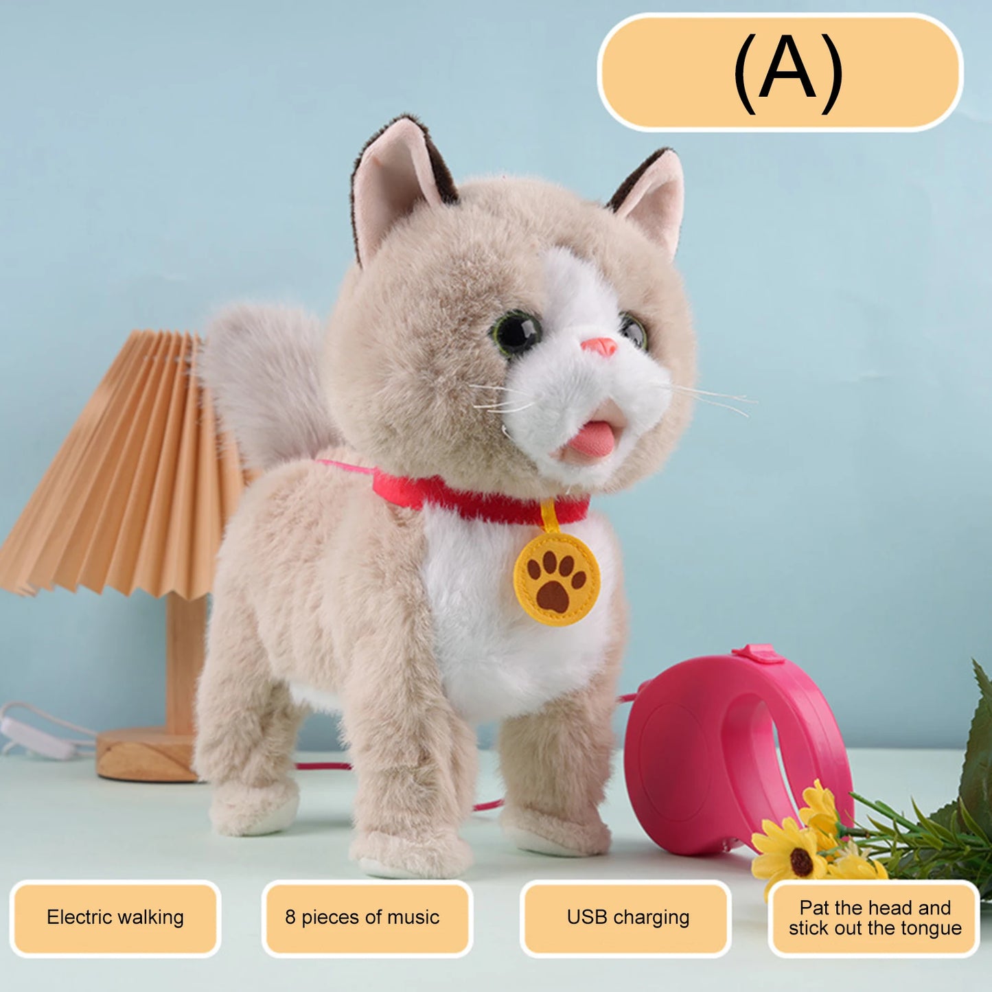 Leash Electric Walking Dog Toy Lifelike Interactive Plush Animal Toy- Licking Motion,Voice Mimicking,Remote Control for Age 4 Up