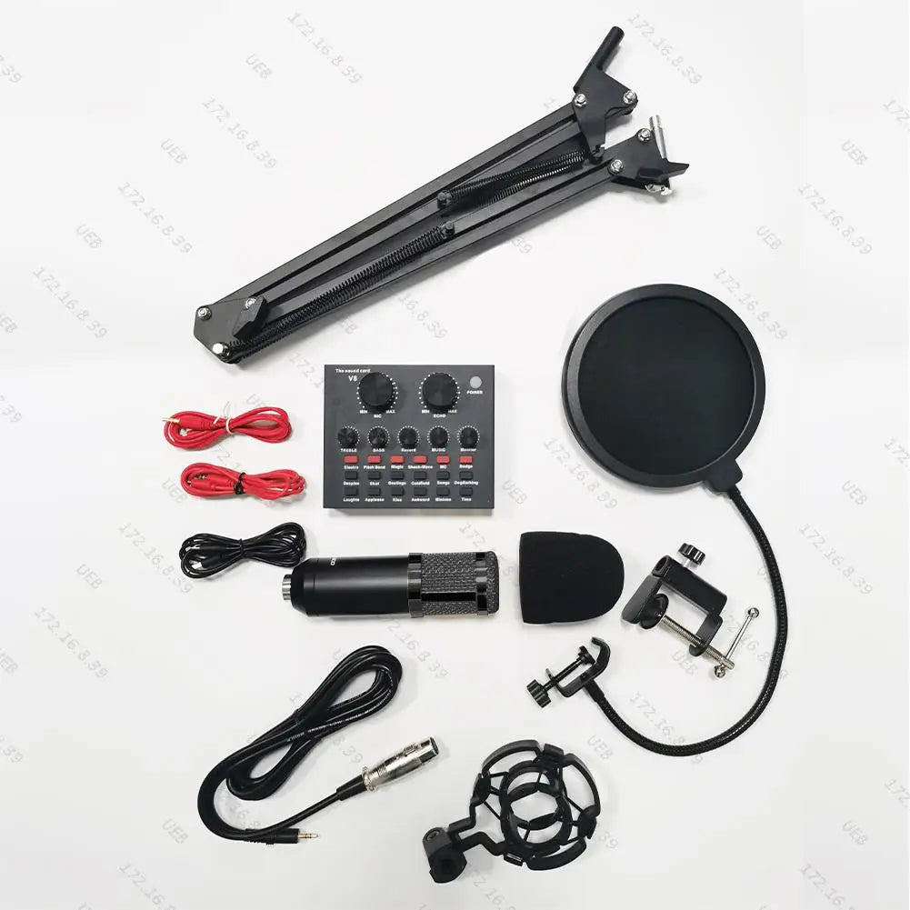 Professional Podcast Microphone SoundCard Kit for PC Smartphone Laptop Computer Vlog Recording Live Streaming YouTube