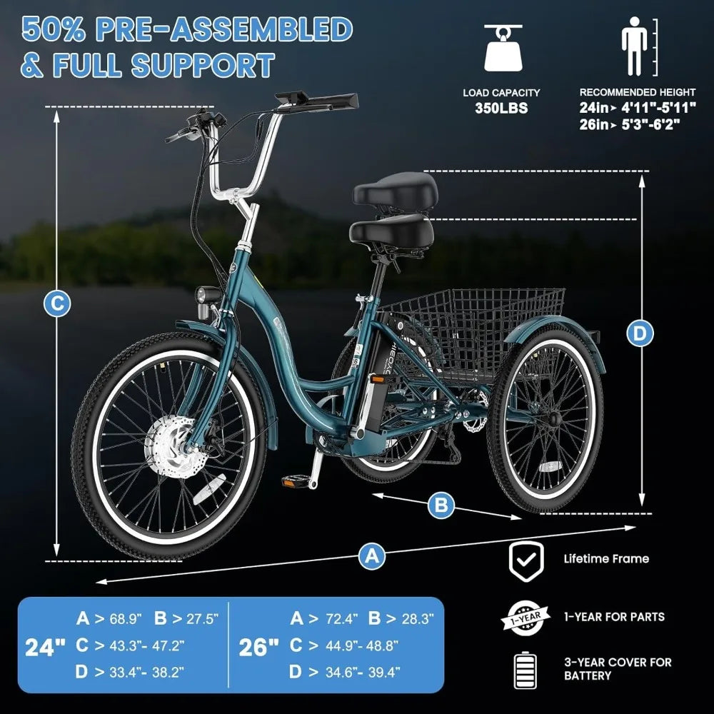 Electric Tricycle For Adults With Removable Battery