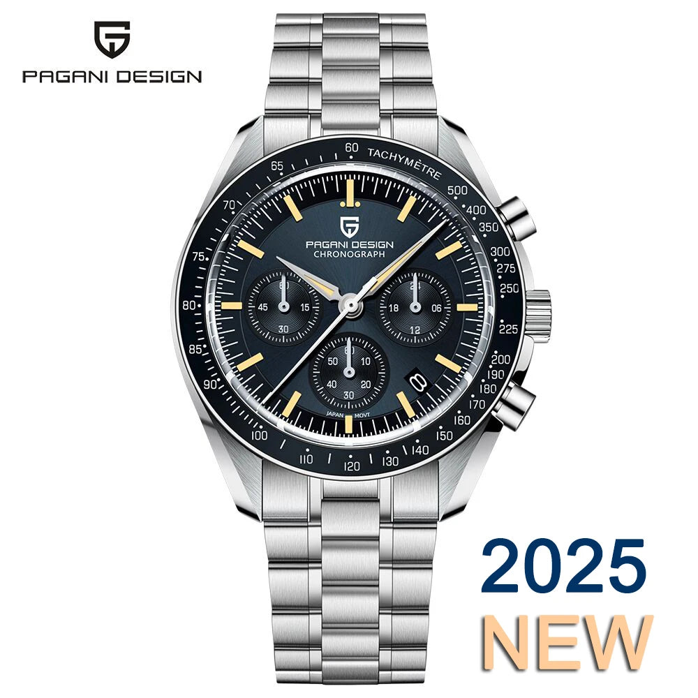PAGANI DESIGN 2026 New Moon Watch Retro Quartz Watches For Men Stainless steel Luminous waterproof Luxury Sport Chronograph Man