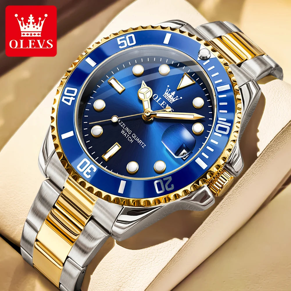 OLEVS 5885 Business Men Watch Diving Quartz Watch Luxury Stainless Steel Waterproof Luminous Automatic Date Men Original Watch