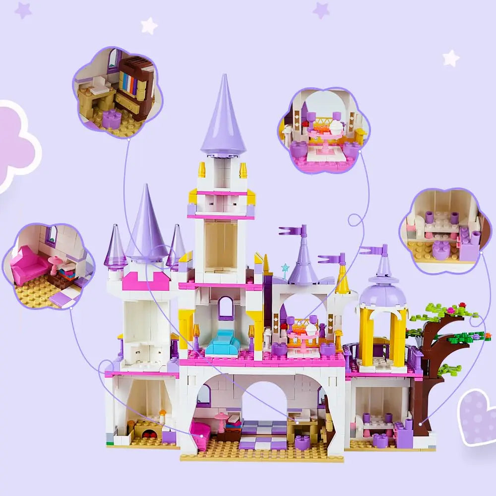 HOGOKIDS Girls Princess Castle Building Toys-5 in 1 Purple Castle & Carriage Playset  Blocks Set Kids STEM Kit Brithday for kid