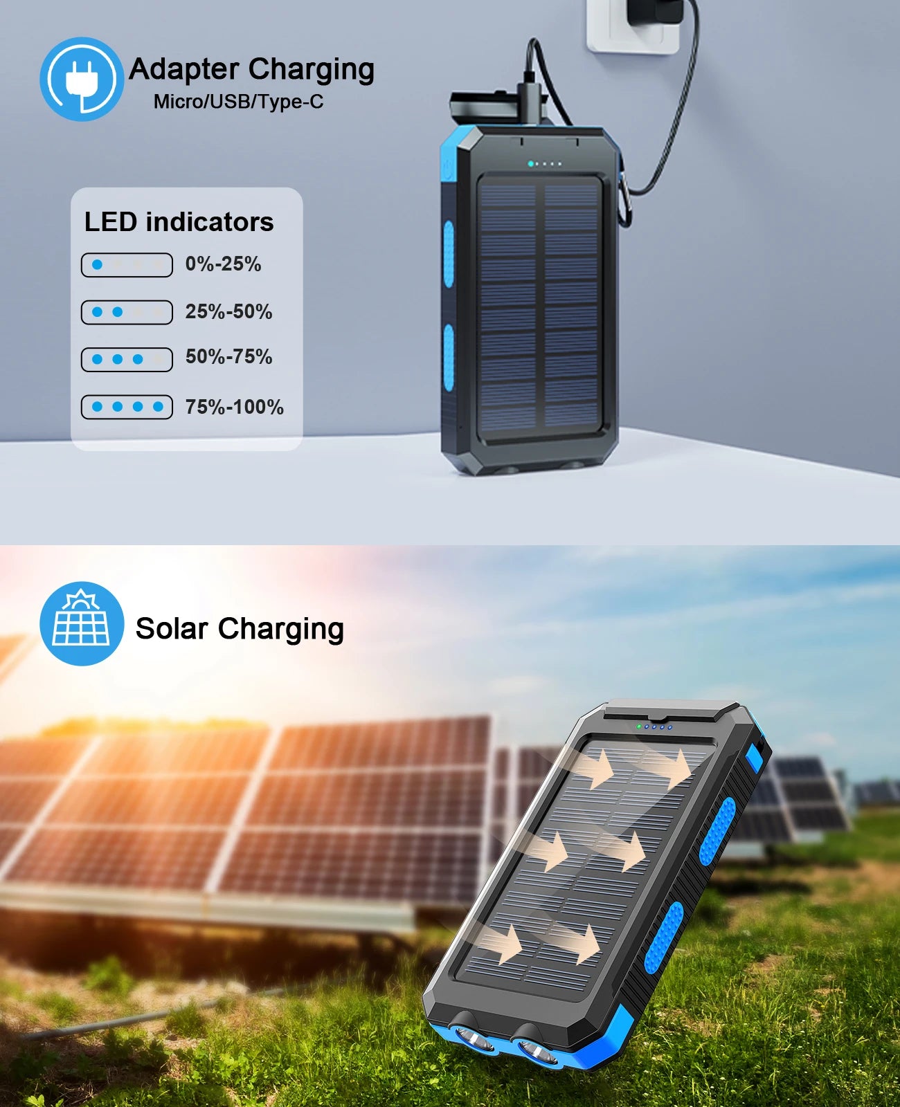38800mAh Solar Power Bank  Waterproof Outdoor  Dual USB Travel Outdoor Solar Mobile Phone Charger Solar Powerbanks For Camping