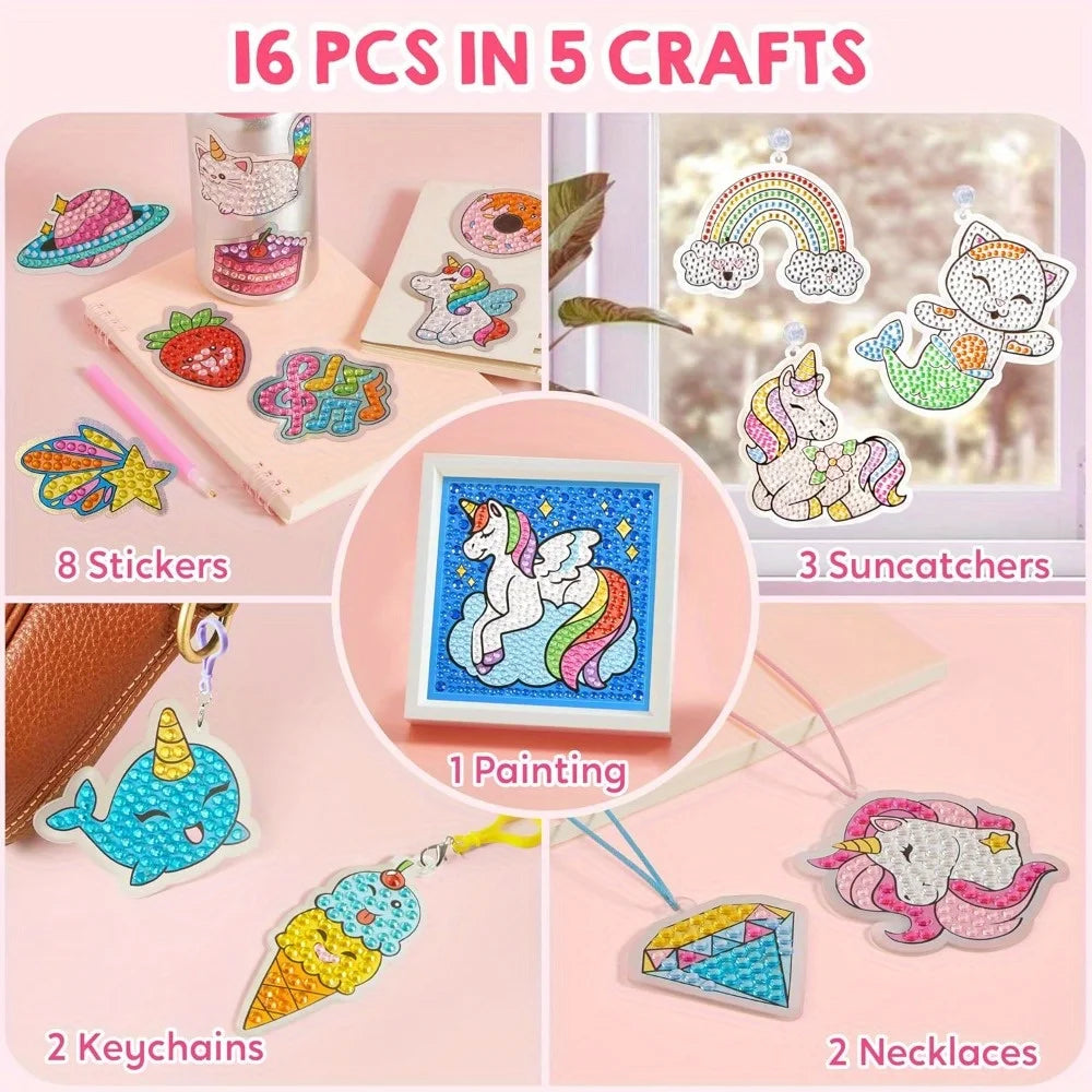 JOYFY 16 Projects Gem Painting Kids Diamond Gem Painting Kit with 5D Gem for Girls Ages 6-12 Gem Craft Activities Kits Gift