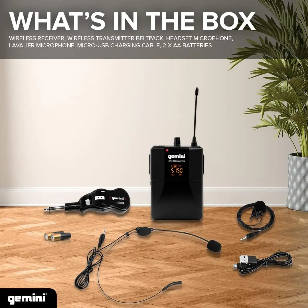 Gemini UHF Wireless Mic System – Dual Lavalier & Headset, USB Rechargeable, 50m Range, Cardioid for Teaching, Streaming