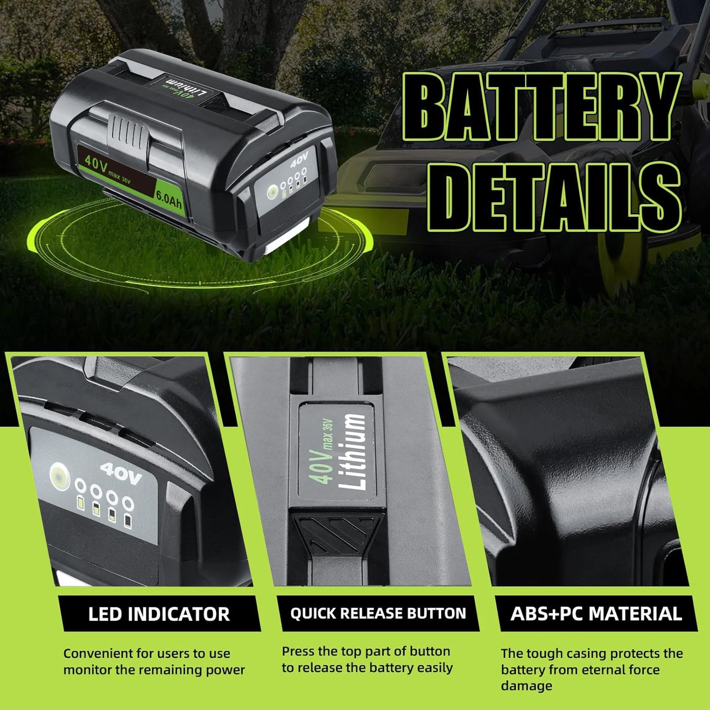 1/2/4Pcs 40V 6.0Ah for Ryobi OP4040 OP4050 Battery Replacement Batteries RY40200 OP4026 Power Tools Li-Ion Battery Pin