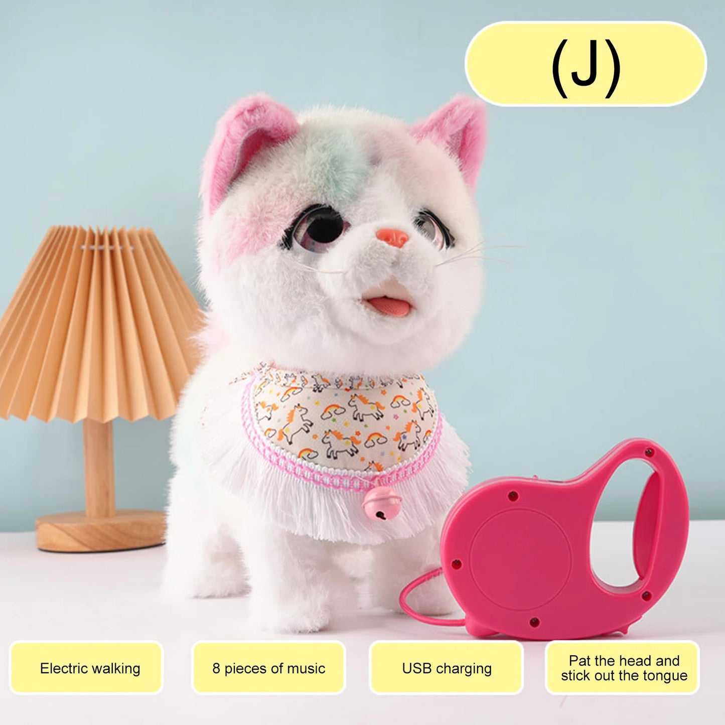 Leash Electric Walking Dog Toy Lifelike Interactive Plush Animal Toy- Licking Motion,Voice Mimicking,Remote Control for Age 4 Up