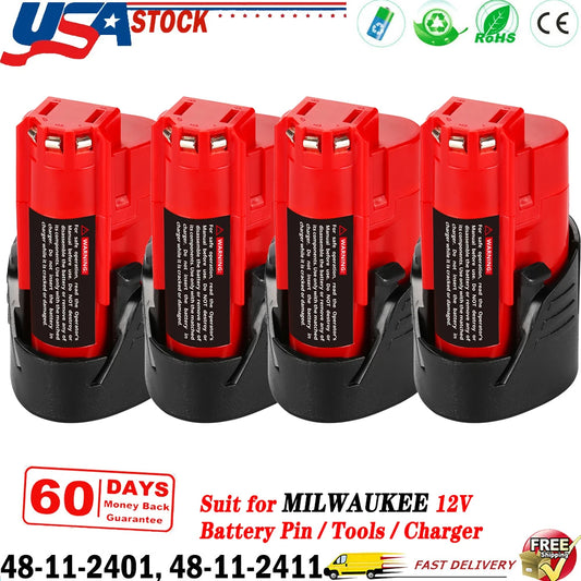 1/2/4Pcs 12V 3.5Ah M12 Replace for Milwaukee 12V Battery Pin Compatible with Milwaukee 48-11-2401 48-11-2420 Li-Ion Battery