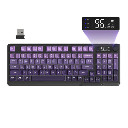 M96 Wireless Gaming Keyboard Creamy Membrane with Rainbow Backlight,Media Knob,LCD Screen,Dual Mode-Bluetooth/2.4Ghz,Ball Shape