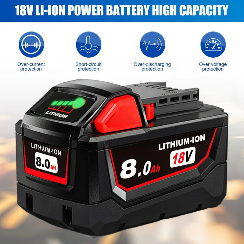 6 Pack 18V 8.0Ah Battery Replace For All Milwaukee M18 8000mAh Cordless Power Tools Lithium-Ion Battery Compatible With Milwauke